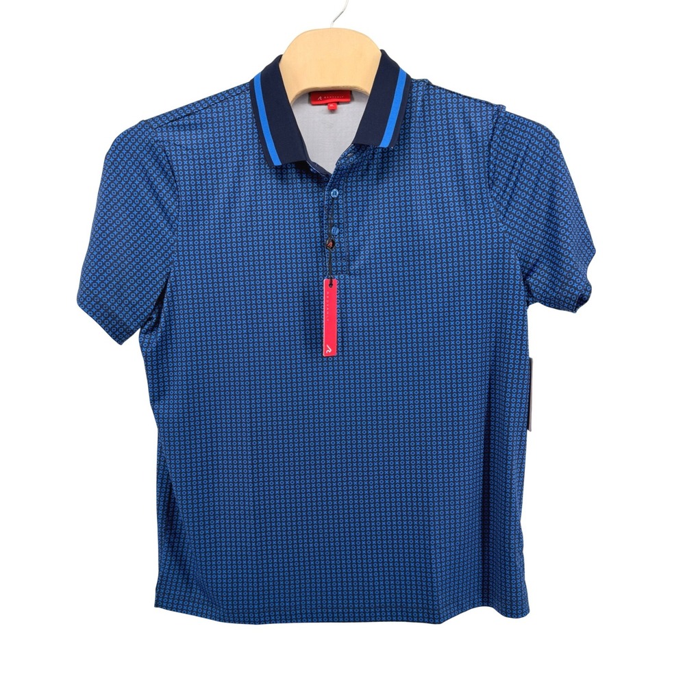NEW Redvanly Norvins Polo Shirt Men XL Marine Blue Geometric 4-Way Stretch R2501